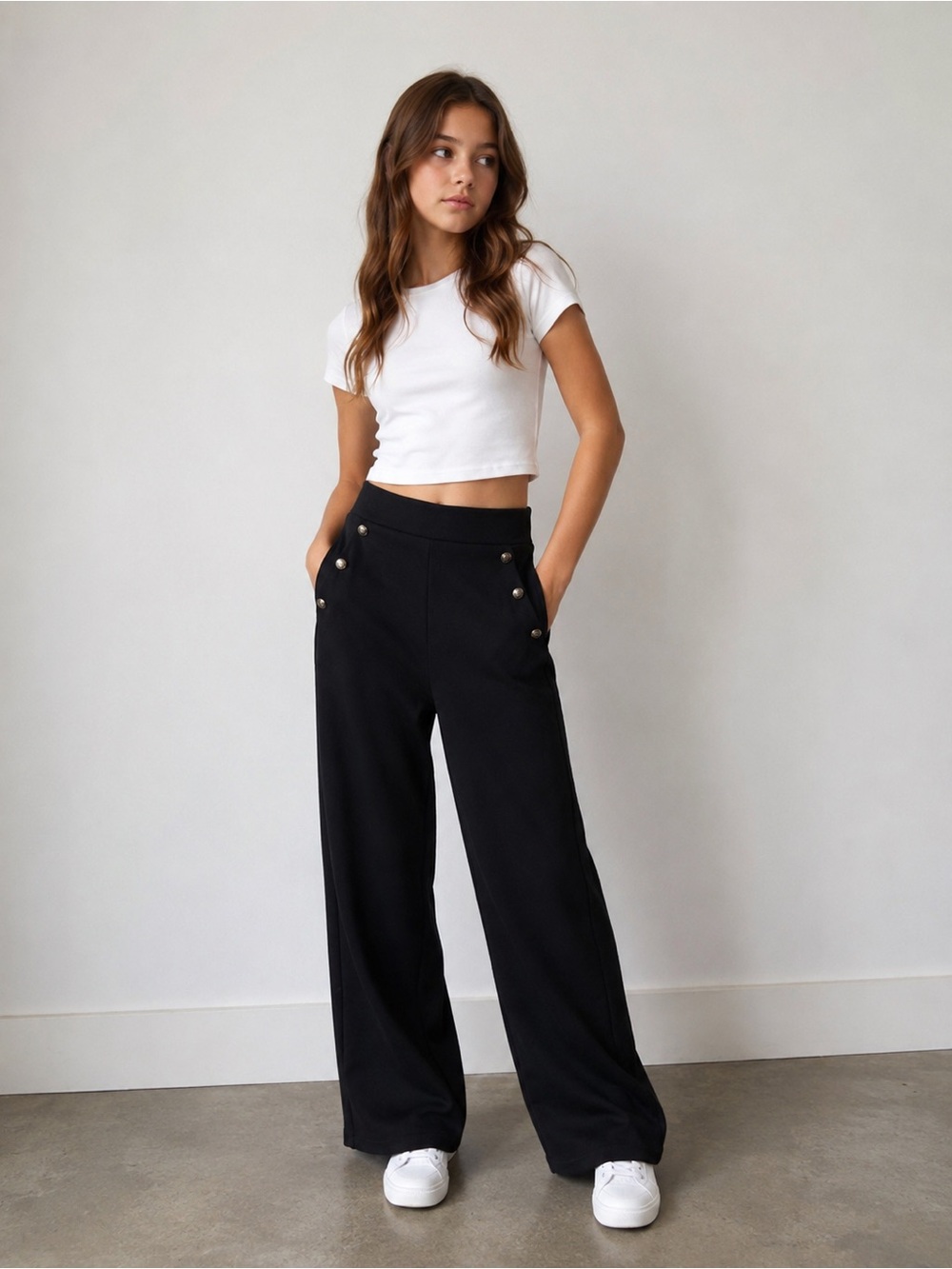 Zara Girls High-Waisted Black Wide-Leg Trousers – Size 13/14
